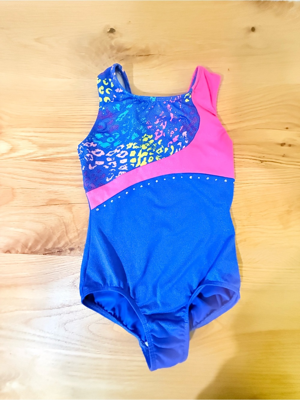 Girls' Blue & Pink Print Kids Gymnastic Leotard 6/6x
